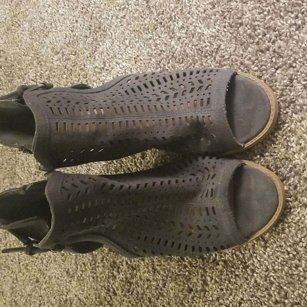 Blue peep toe ankle booties